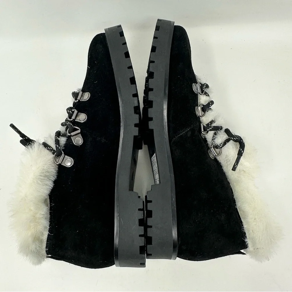 BearPaw Vera Black Winter Fur Lined Ankle Bootie Boot Black Suede 8